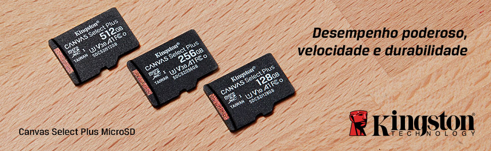 Cartão Micro SD 256GB Kingston Canvas Select Plus, 100MB, Otimizado para  uso com dispositivos Android, com adaptador, SDCS2/256GB