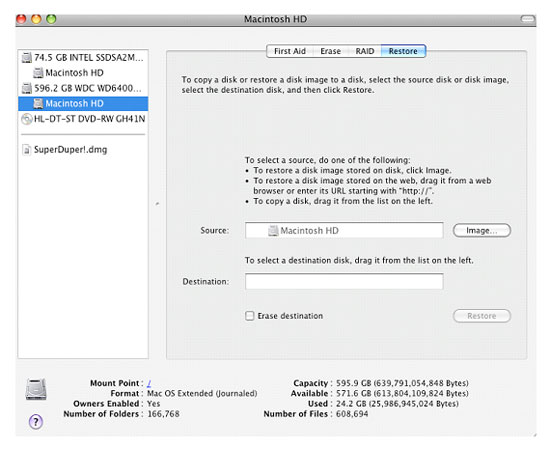 what to do if you cant access your destination in restore for disk utilities on mac