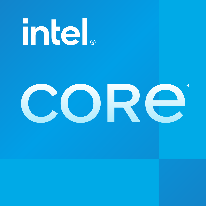 Intel Core 로고, 파란색 정사각형에서 intel CORe를 흰색으로 표기하고 파란색 기울임