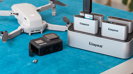 Immagine di un drone dotato di GoPro con la Kingston Workflow Station