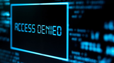 A computer graphic with Access Denied spelled out in LED segment font