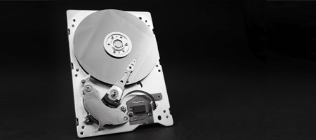 Black and white image of a hard drive