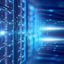 Un rack server circondato da un'illuminazione di colore blu