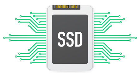 Desenho de um SSD com traços de circuitos emanando dos lados 