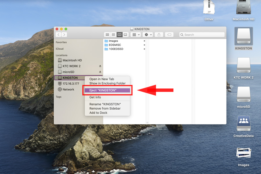 Tombol eject penyimpanan yang dapat dilepas di Mac OS