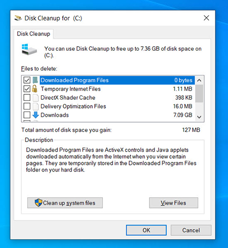 หน้าต่าง Disk Cleanup