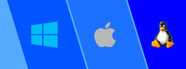 Windows, Apple ve Linux logoları.