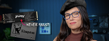 Trisha usando uma boina com um SSD SATA e NVMe