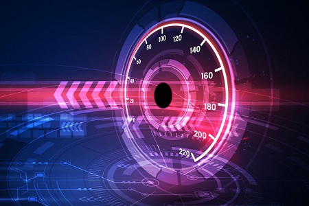 Illustration of a speedometer with a light streak going through it