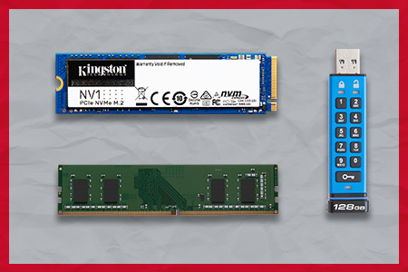 SSD NV1 de Kingston NV1, clé USB chiffrée DT2000 et mémoire ValueRAM