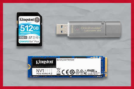 แฟลชไดร์ฟ Kingston DT Locker G3 USB, NV1 SSD และ Canvas Go! การ์ด Plus microSD