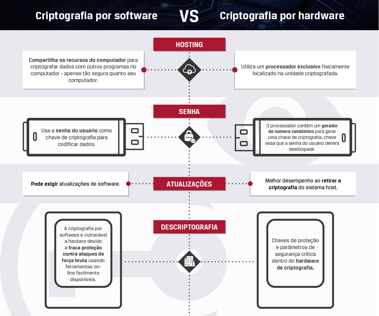 Um fragmento do Infográfico sobre criptografia de Software versus Hardware