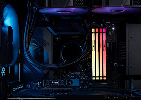 A close shot of a gaming desktop with a 4-fan air cooling system