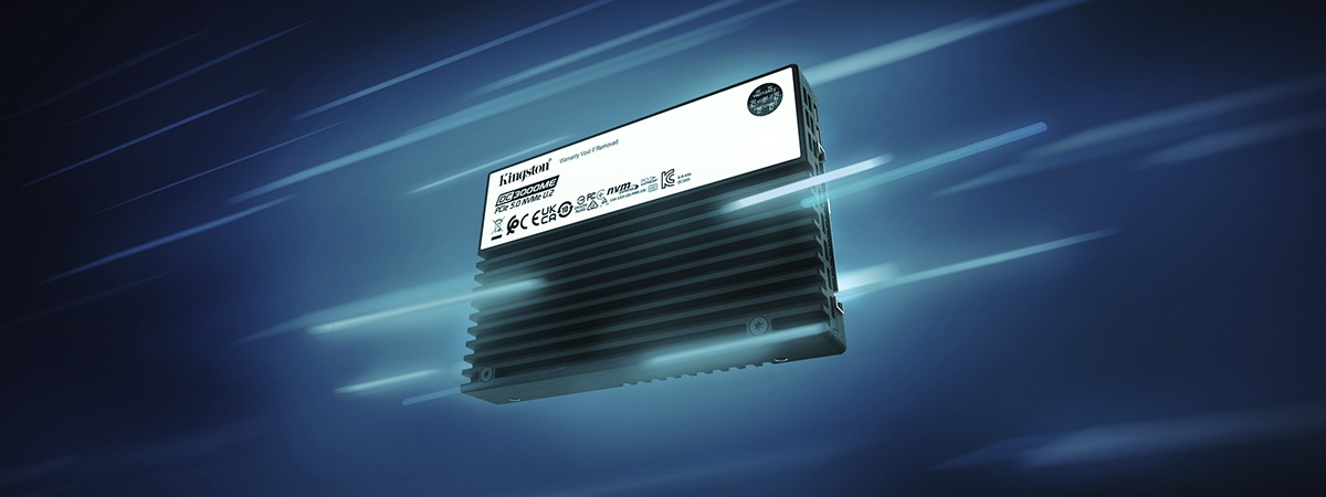DC3000ME SSD flying through space surrounded by blue streaks