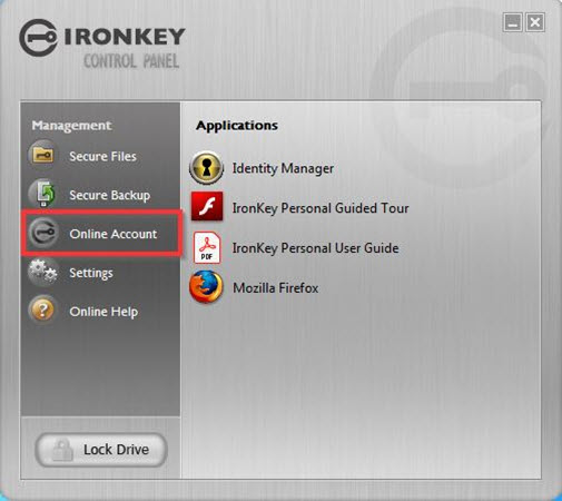 IronKey control panel for S250 Personal and D250 Personal