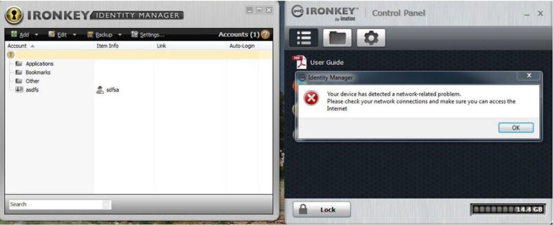 IronKey Identiy Manager Internal Error due to the discontination of the restore and backup feature for S250 Personal and D250 Personal encrypted USB flash drives.