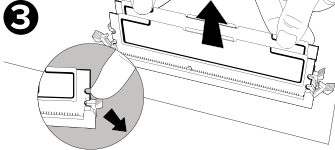 Remove pre-existing memory by pressing down on the lock/ejector tabs. The tabs are located at both ends of the memory socket.