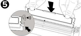 Press the memory into the socket until the tabs snap into place and secure the memory module.