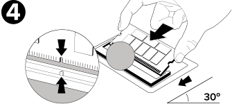 4) Align the memory module key along with the memory socket key and insert the memory at a 30 degree angle.