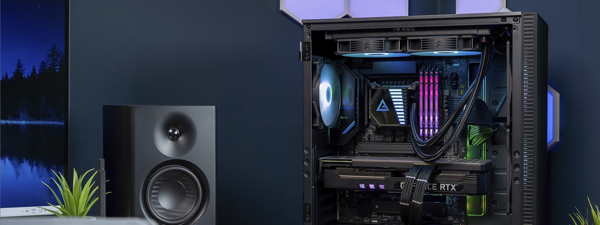 A gaming tower desktop with Kingston FURY Renegade DDR4 RGB and a liquid cooling system