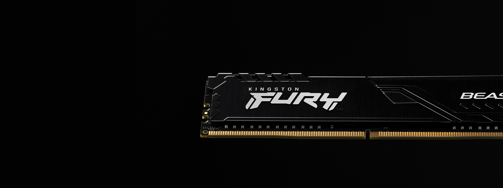 Modul memori Kingston FURY Beast DDR4 dengan latar belakang hitam