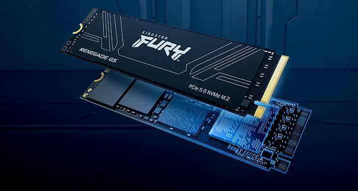 Eine vergrößerte Ansicht der Kingston FURY Renegade G5 Gaming-SSD mit integriertem Aluminium-Heatsink
