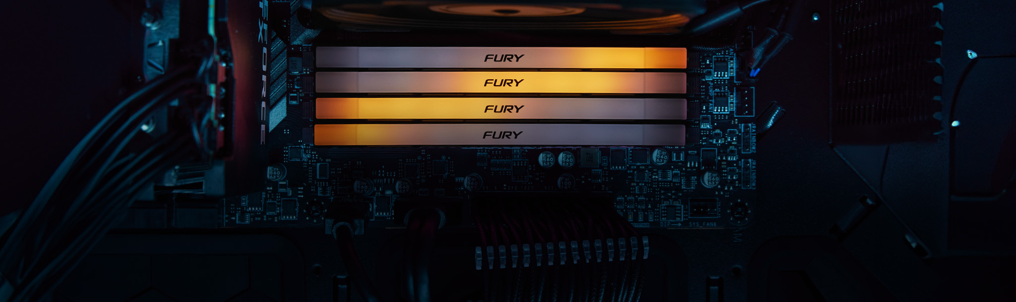 Thanh RAM Kingston FURY Renegade DDR4 RGB nhiều màu trên bo mạch chủ