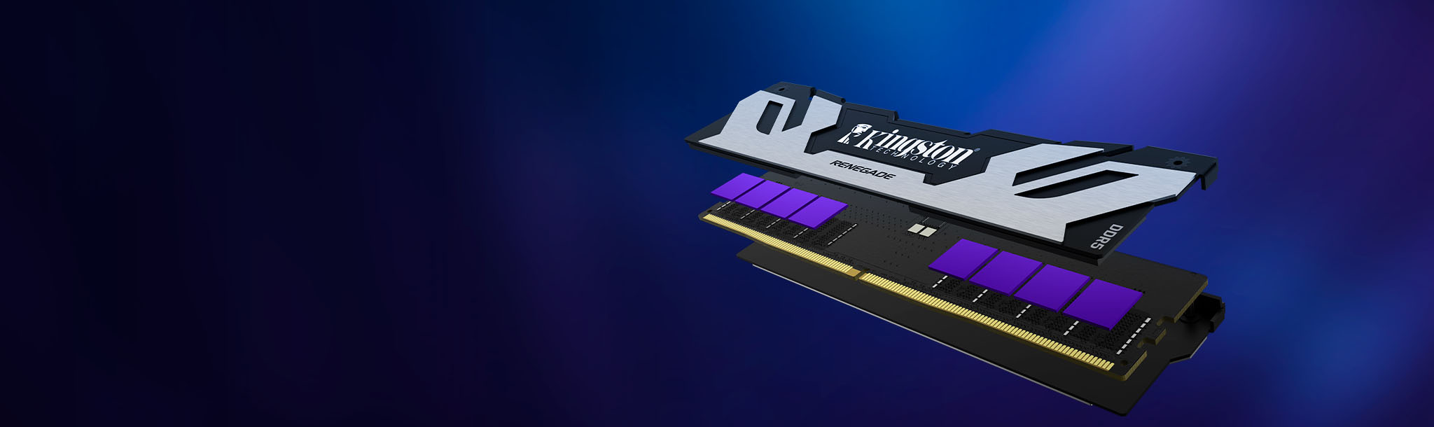 Agresif ısı yayıcıya sahip Kingston Renegade DDR5 bellek modülünün genişletilmiş görünümü