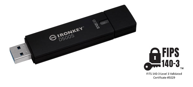 Kingston IronKey D500S is World’s First and Only TAA-Compliant, FIPS 140-3 Level 3 Hardware-Encrypted Drive with Trusted Supply Chain IKD500S USB flash drive and FIPS 140-3 Level 3 emblem