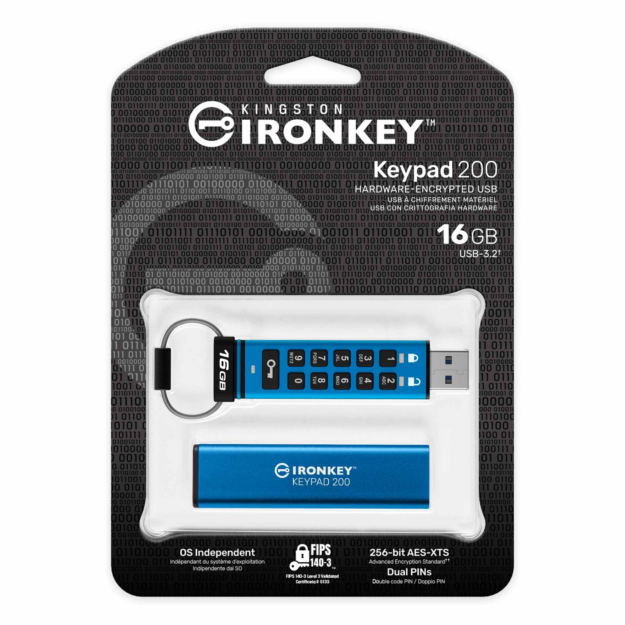 Kingston IronKey Keypad 200 Series Encrypted USB Flash Drive