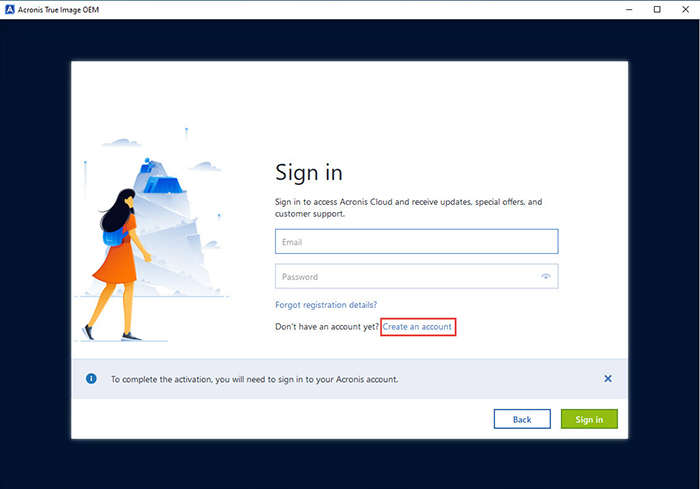 how to create an account acronis true image