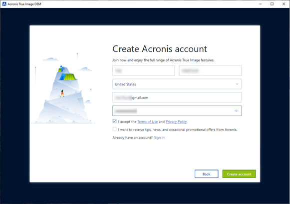 acronis true image account