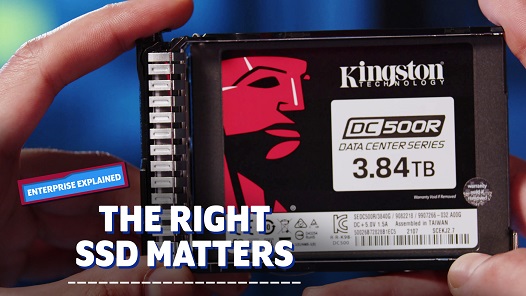 A hand holding a DC500R server SSD with the text "The Right SSD Matters"