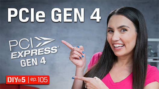 Trisha señalando el logotipo de PCIe Express Gen 4
