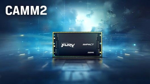 ภาพถ่ายระยะใกล้ของโมดูลหน่วยความจำ Kingston CAMM2 RAM