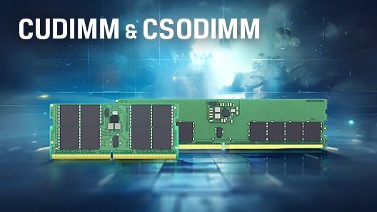 ภาพถ่ายระยะใกล้ของโมดูลหน่วยความจำ CSODIMM และ CUDIMM จาก Kingston