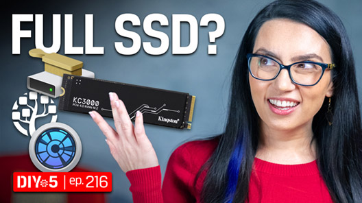 Trisha holding an M.2 SSD along with icons for disk cleanup tools