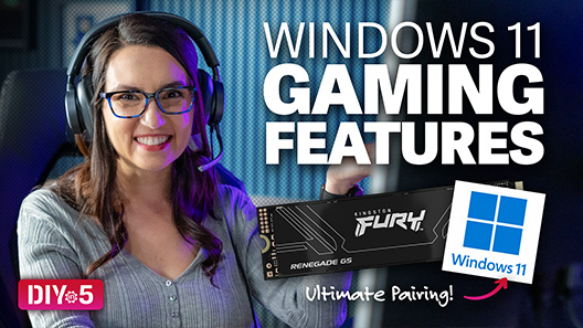 Trisha, SSD ve Windows 11 logolarının yan yana yer aldığı bir oyun kulaklığı takıyor 