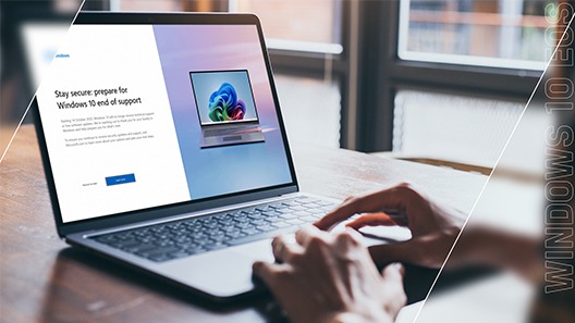 Hands on a laptop checking the Windows 10 end-of-support notification in Windows system updates