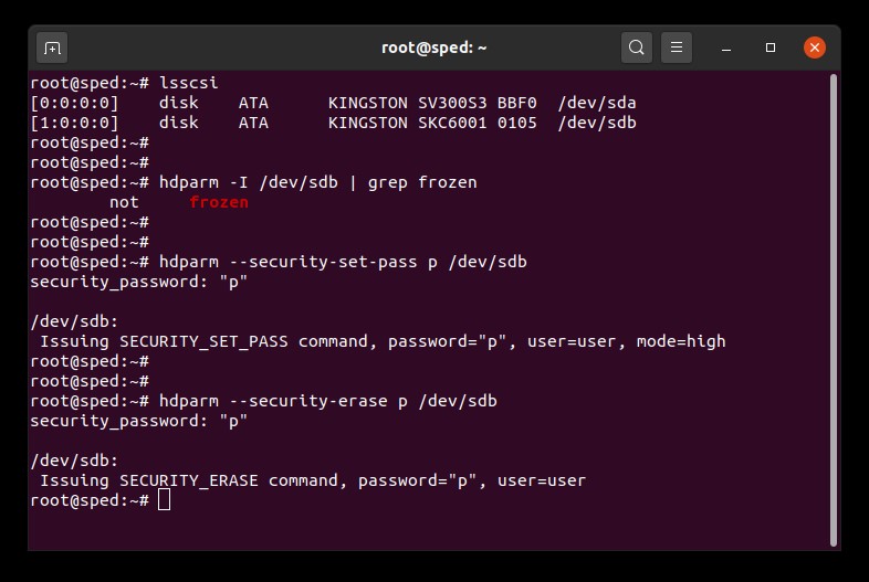 SATA Secure Erase Example