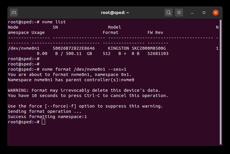 NVMe Secure Erase Example